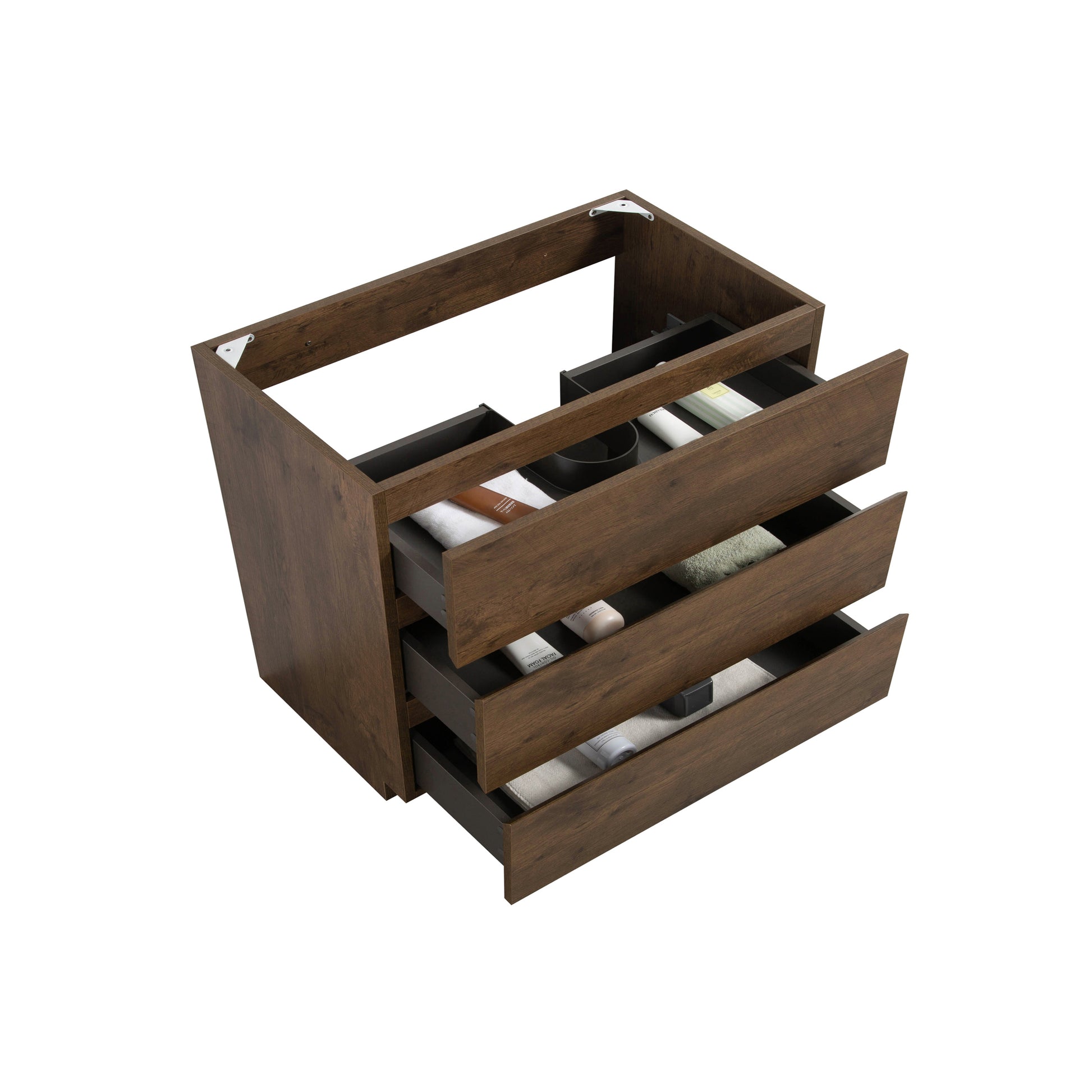 Walnut Bathroom Vanity - Max Storage, Handle-Free