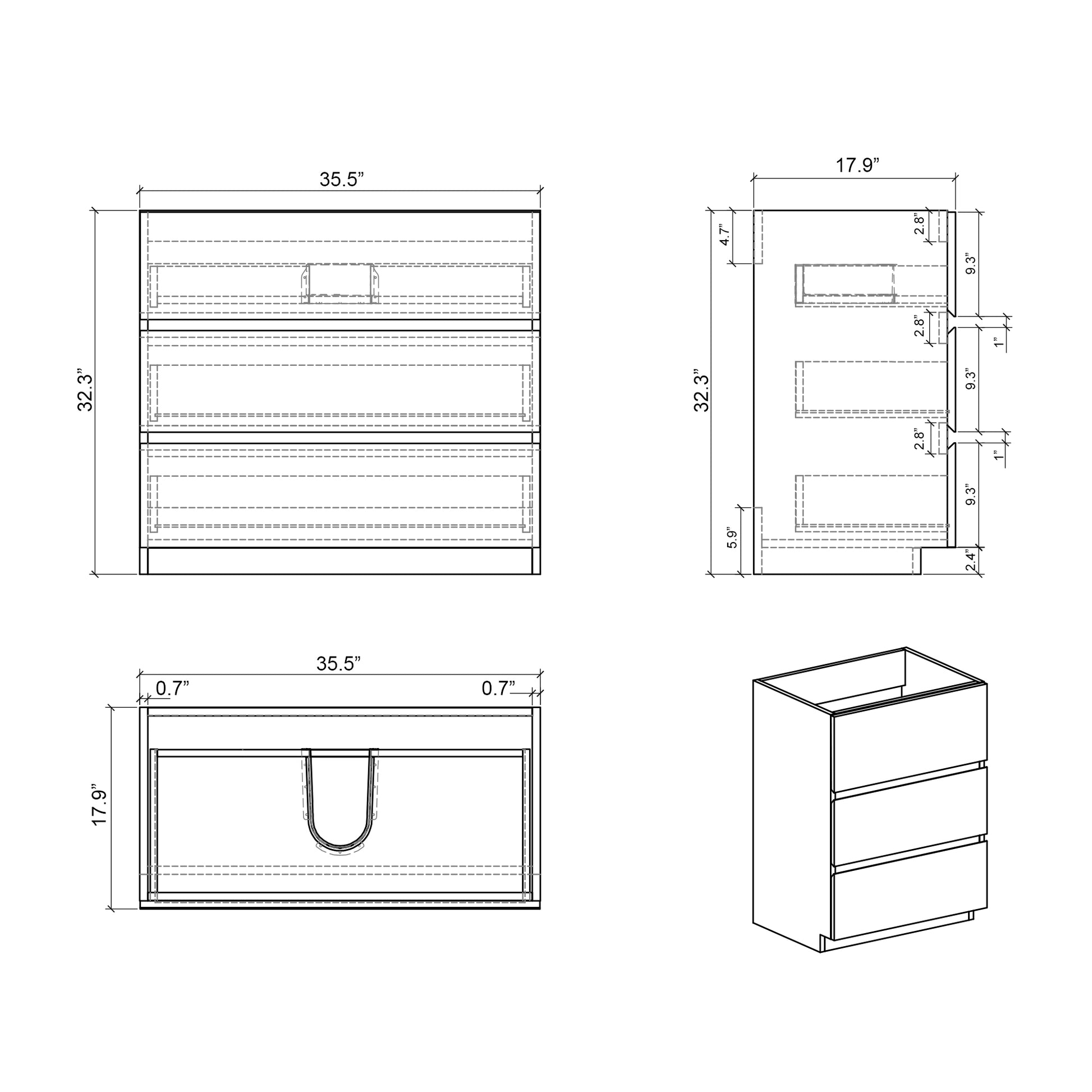 Walnut Bathroom Vanity - Max Storage, Handle-Free