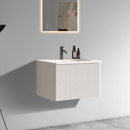 White Melamine Bathroom Vanity - 24" Striped Floating Sink