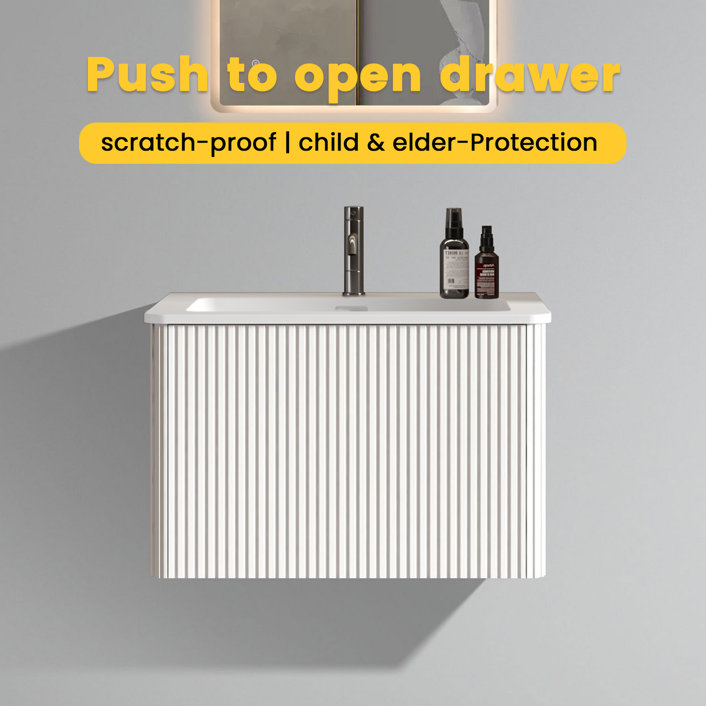 White Melamine Bathroom Vanity - 24" Striped Floating Sink