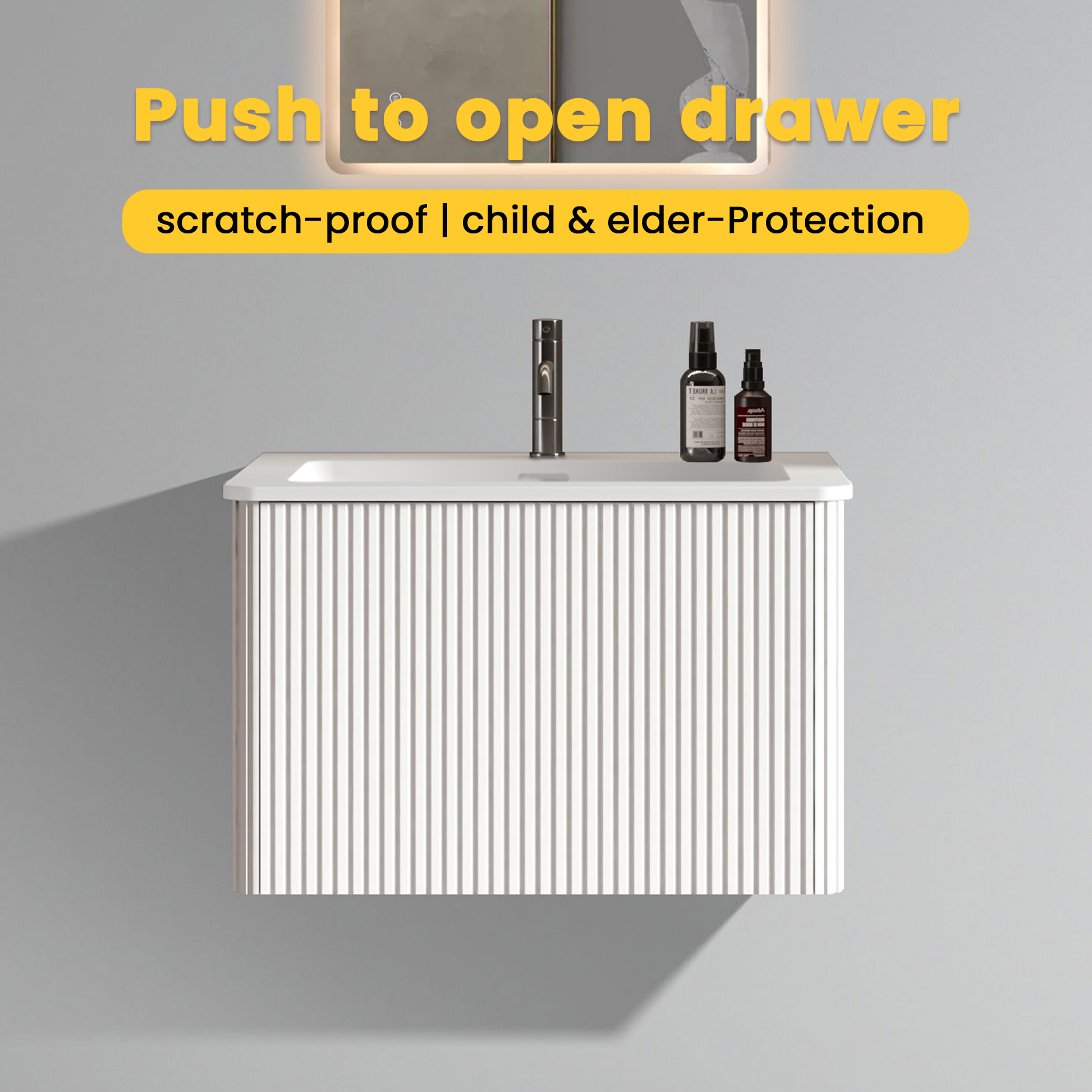 White Melamine Bathroom Vanity - 24" Striped Floating Sink