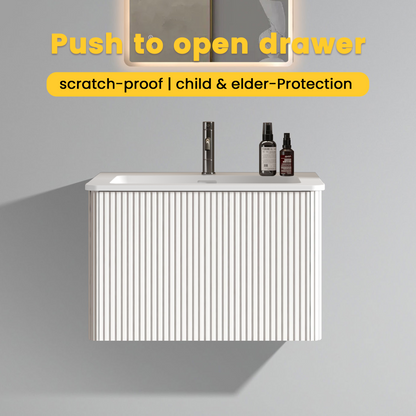 White Melamine Bathroom Vanity - 24" Striped Floating Sink