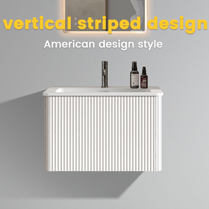 White Melamine Bathroom Vanity - 24" Striped Floating Sink