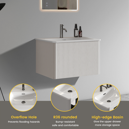 White Melamine Bathroom Vanity - 24" Striped Floating Sink