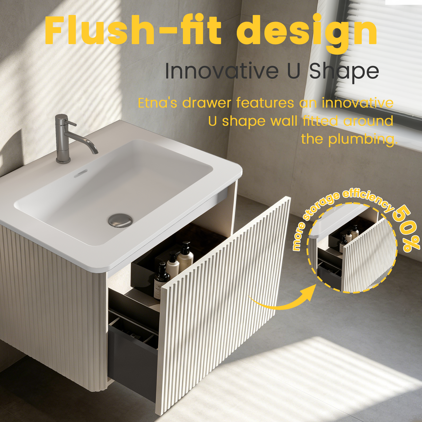 White Melamine Bathroom Vanity - 24" Striped Floating Sink