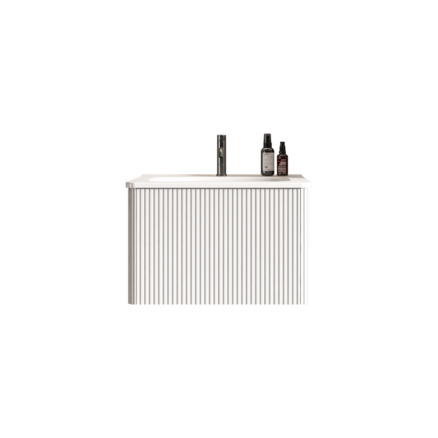 White Melamine Bathroom Vanity - 24" Striped Floating Sink