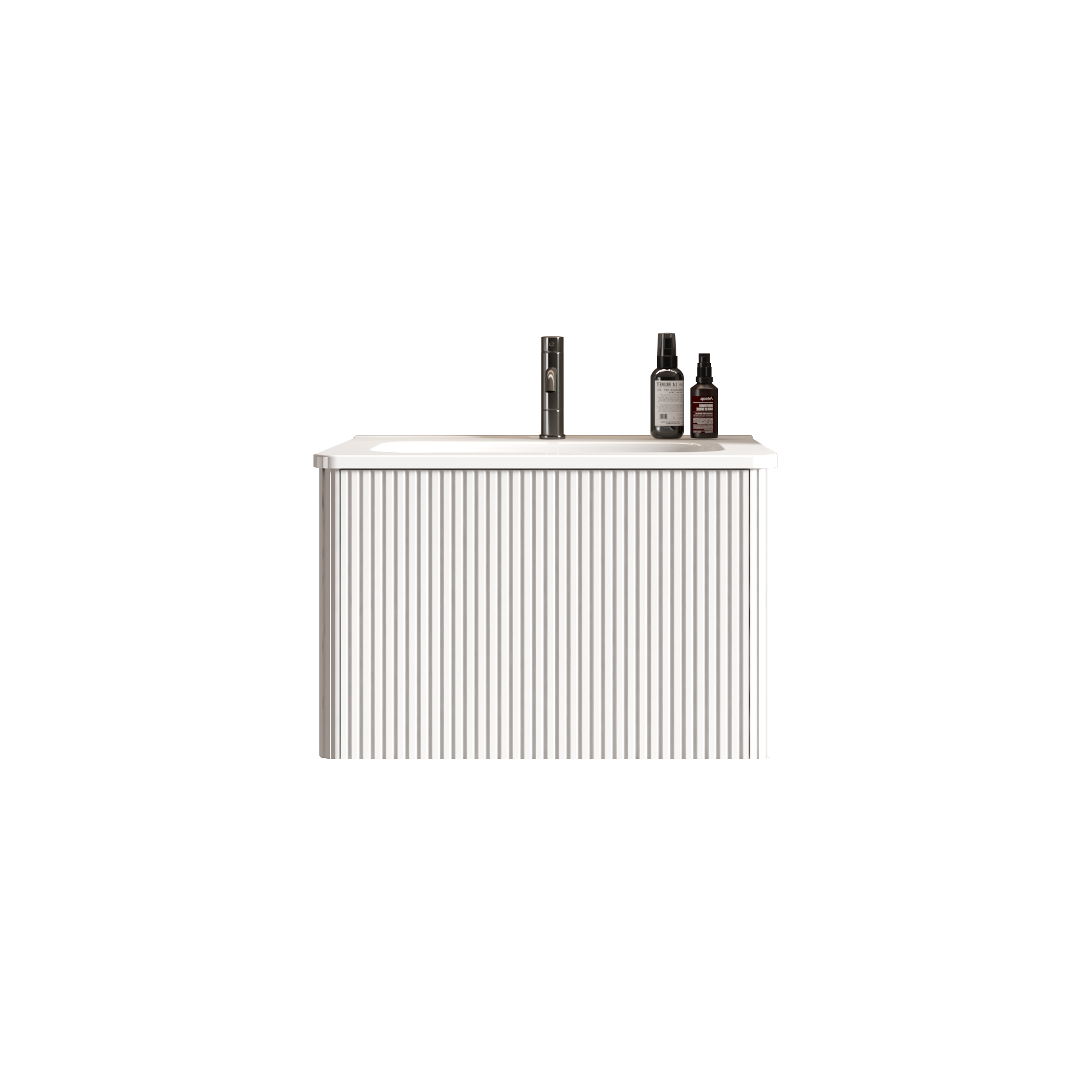 White Melamine Bathroom Vanity - 24" Striped Floating Sink