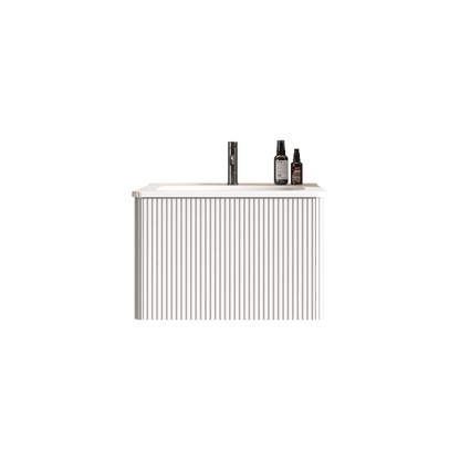 White Melamine Bathroom Vanity - 24" Striped Floating Sink