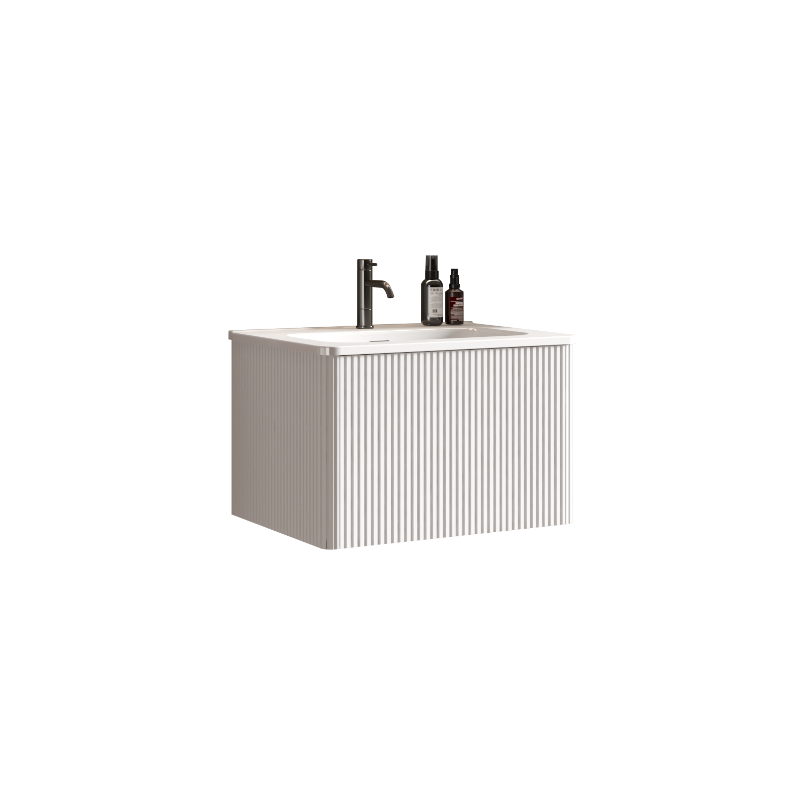 White Melamine Bathroom Vanity - 24" Striped Floating Sink