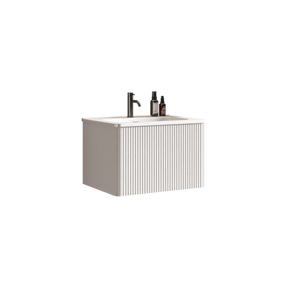 White Melamine Bathroom Vanity - 24" Striped Floating Sink