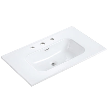 BB0930Y331, Integrated white ceramic basin with three predrilled faucet holes, faucet and drain assembly NOT included