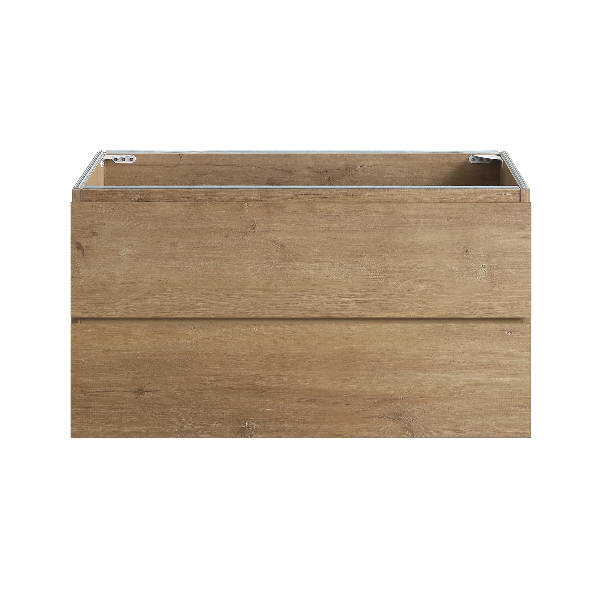 Alice36-106, Wall mount cabinet WITHOUT basin, Natural oak color, with two drawers, Pre-assembled