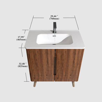 Etna 30" Striped Walnut Bathroom Vanity with Sink - Modern Storage