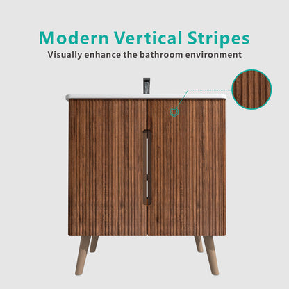 Etna 30" Striped Walnut Bathroom Vanity with Sink - Modern Storage