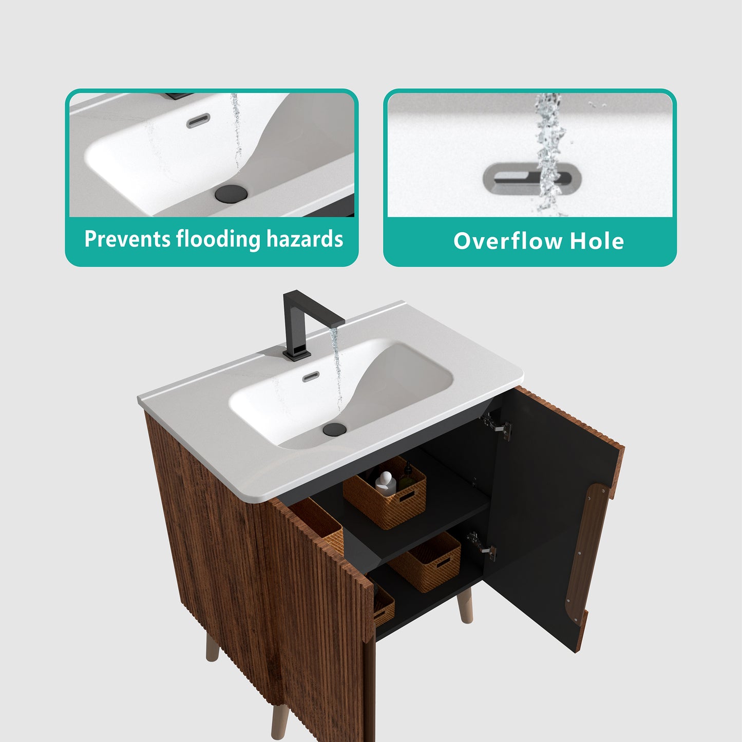 Etna 30" Striped Walnut Bathroom Vanity with Sink - Modern Storage