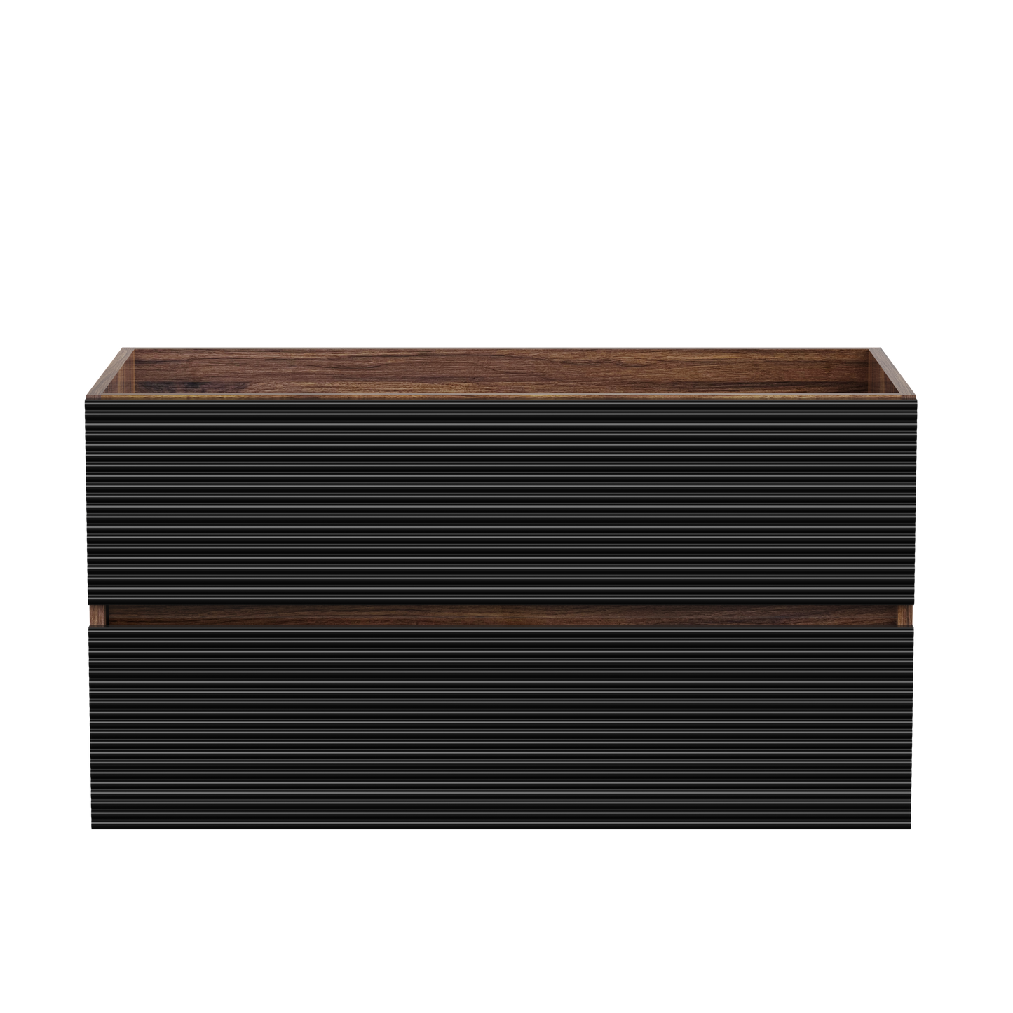 Walnut Black Bathroom Vanity - Wall Mounted Storage