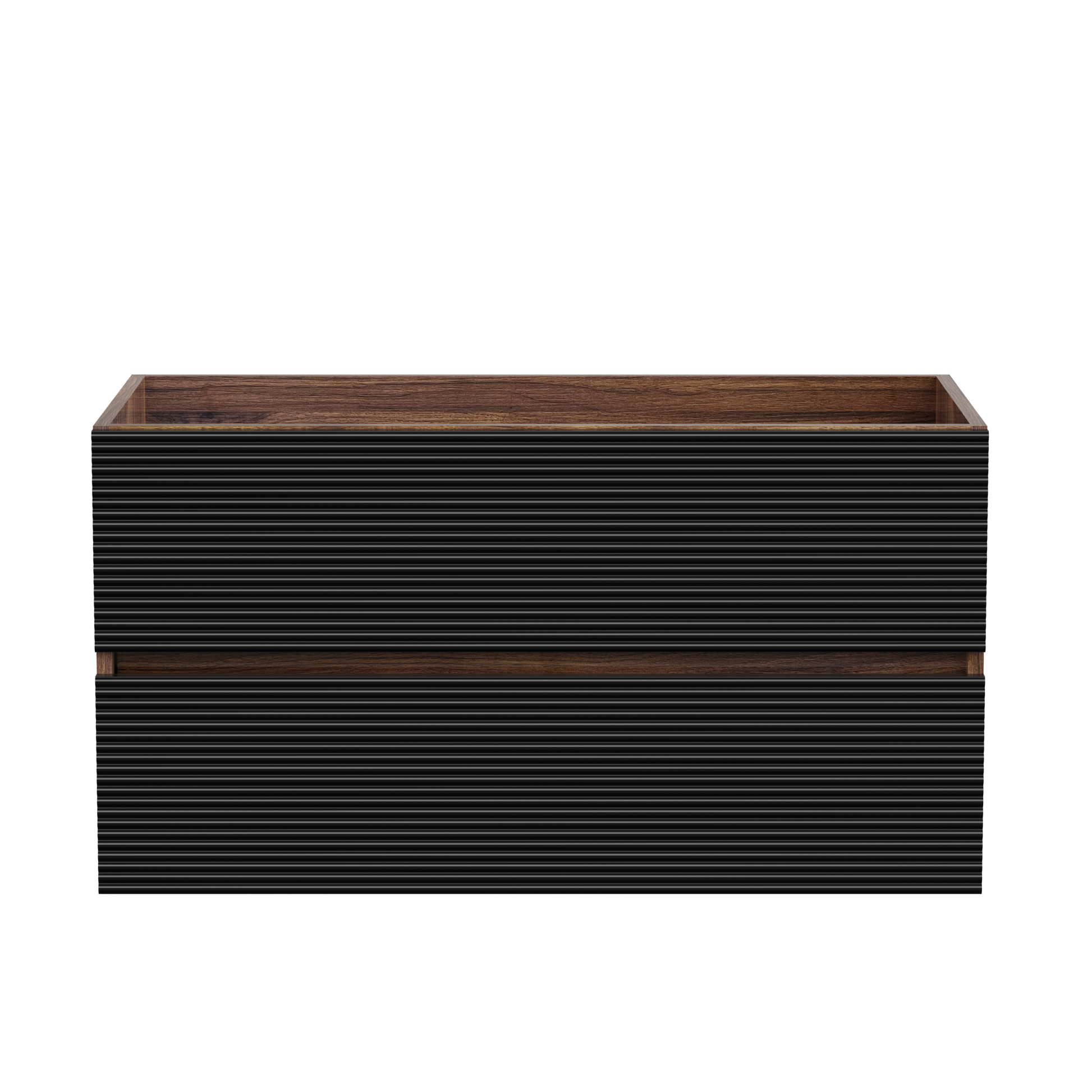 Walnut Black Bathroom Vanity - Wall Mounted Storage