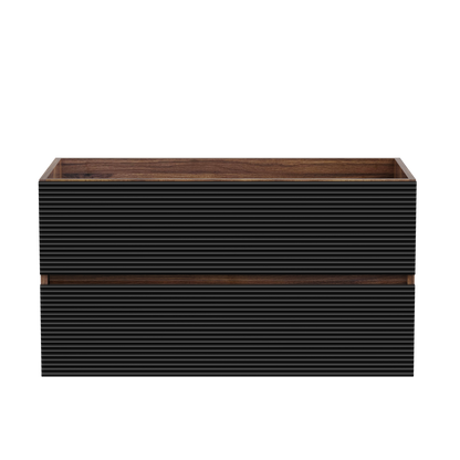 Walnut Black Bathroom Vanity - Wall Mounted Storage