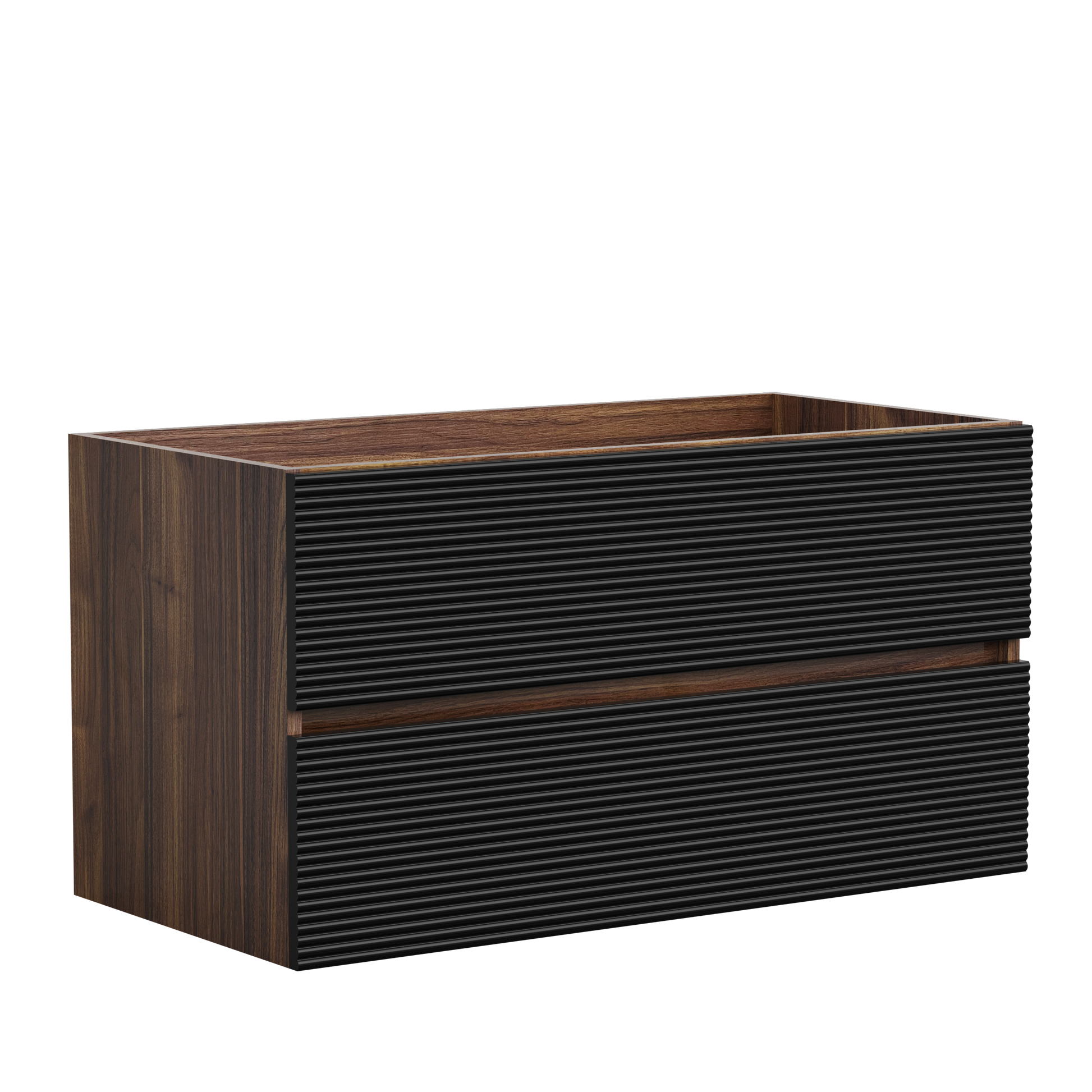 Walnut Black Bathroom Vanity - Wall Mounted Storage