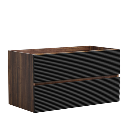 Walnut Black Bathroom Vanity - Wall Mounted Storage