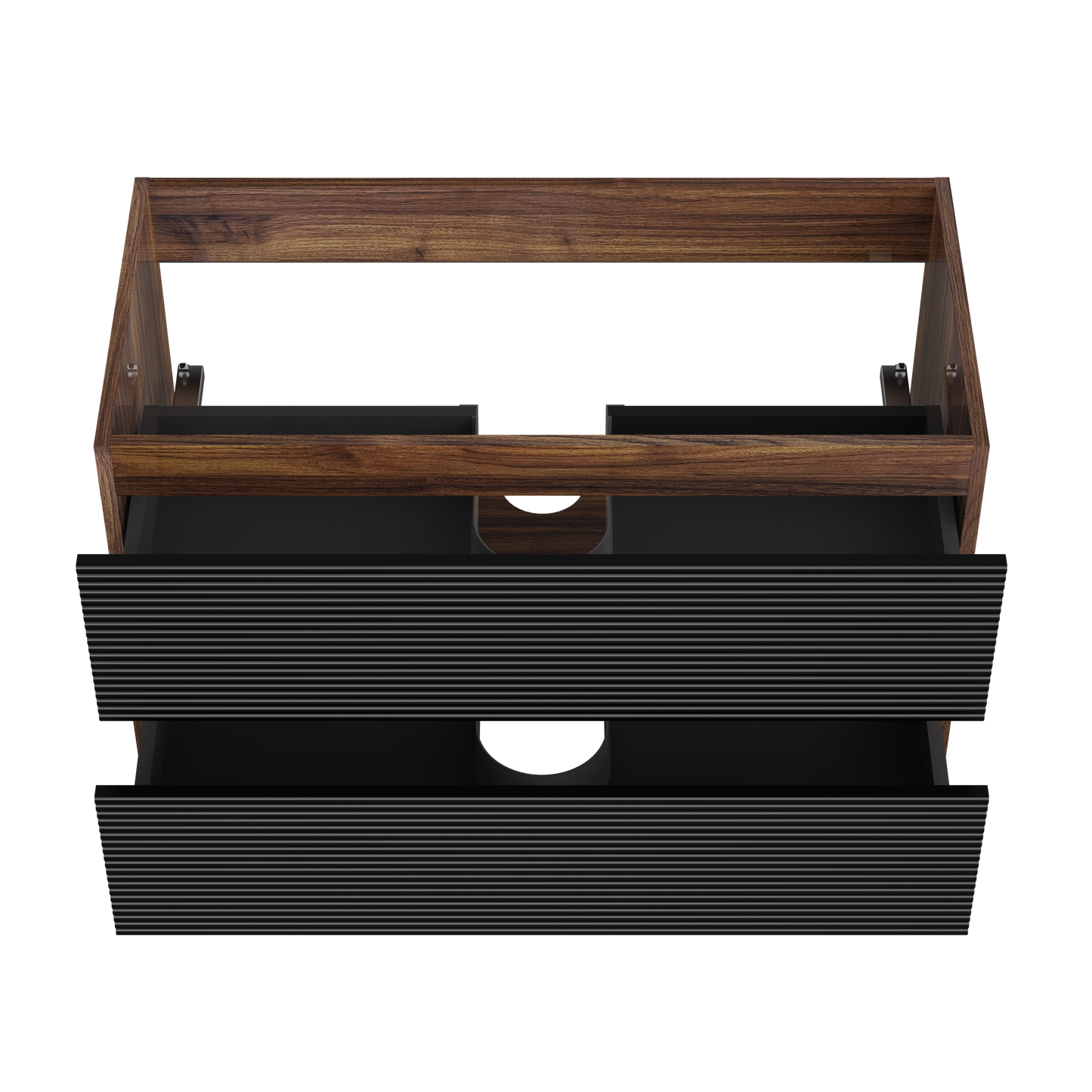 Walnut Black Bathroom Vanity - Wall Mounted Storage