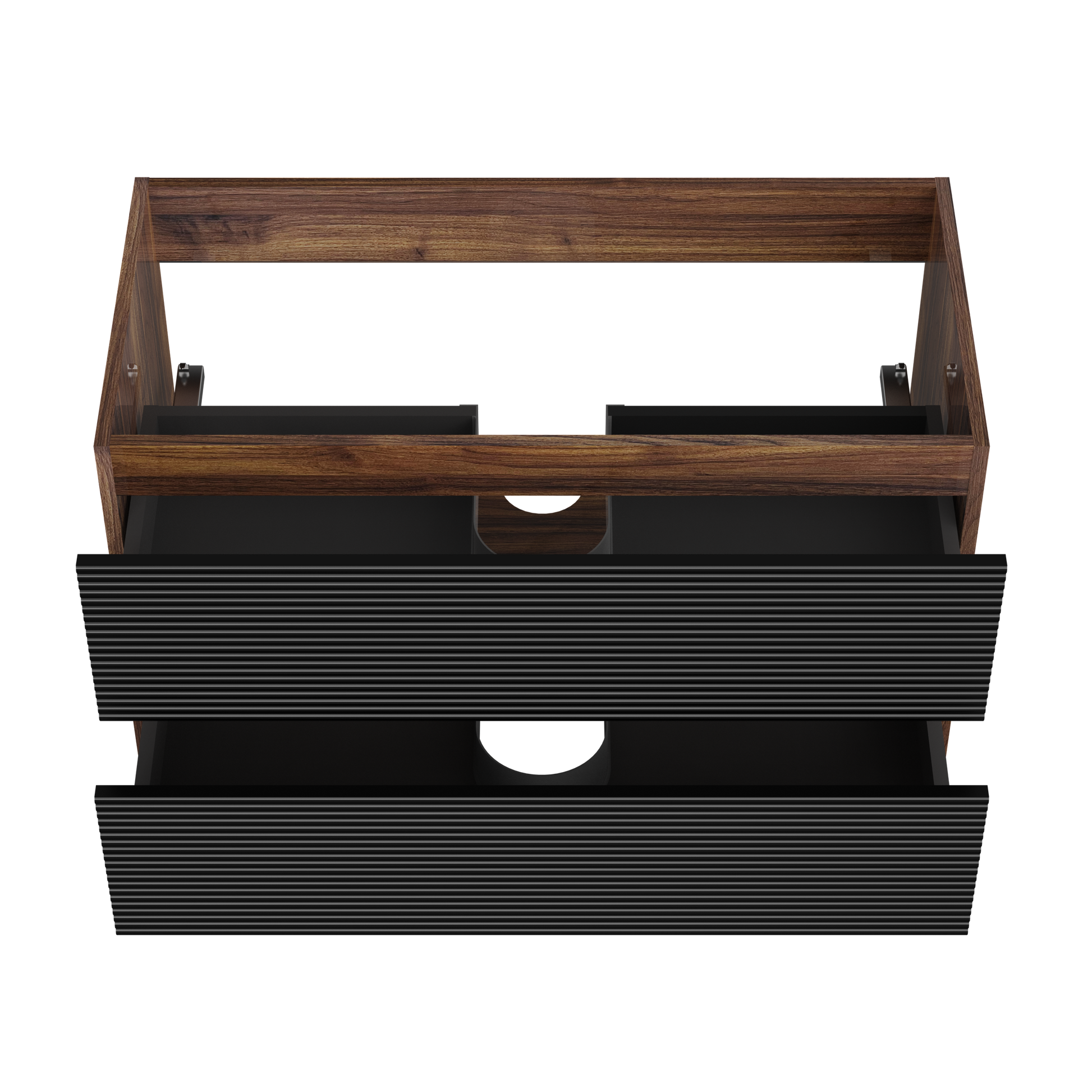 Walnut Black Bathroom Vanity - Wall Mounted Storage