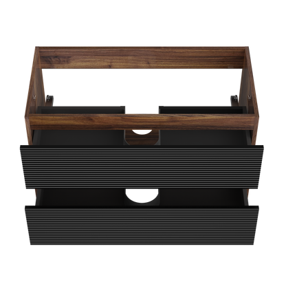 Walnut Black Bathroom Vanity - Wall Mounted Storage