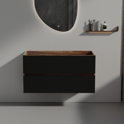 Grace 36" Walnut Bathroom Vanity with Soft Black Drawers WITHOUT Sink, Wall Mounted Floating Bathroom Cabinet for Modern Bathroom,  KD