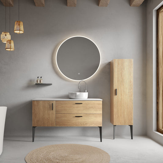 Emilia 48" Striped Natural Oak Bathroom Vanity with Sink, without drainage and faucet, Freestanding Bathroom Cabinet for Modern Bathroom, KD