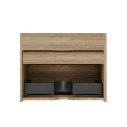 Oak Bathroom Vanity with Double Drawers - Wall Mounted Floating Unit