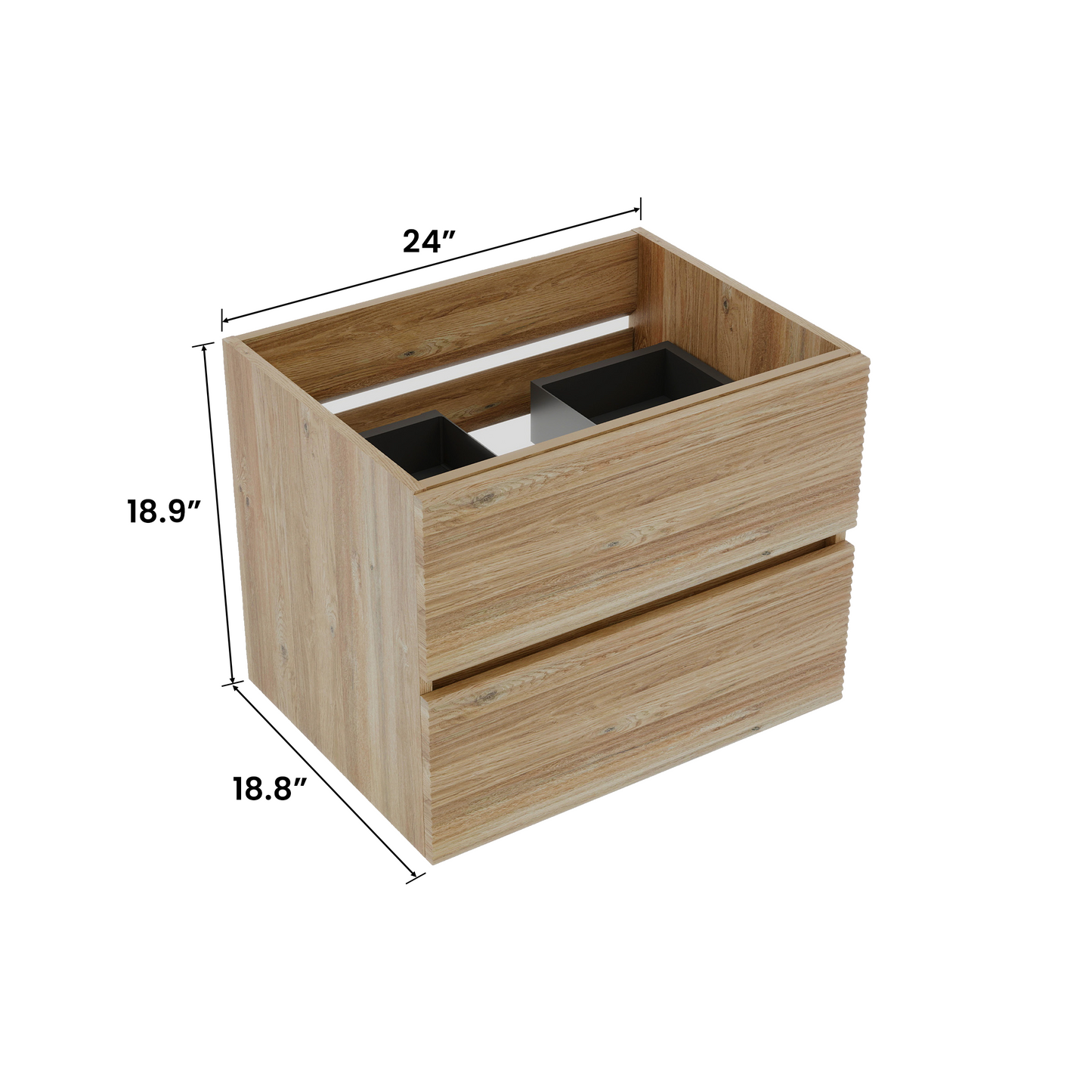 Oak Bathroom Vanity with Double Drawers - Wall Mounted Floating Unit