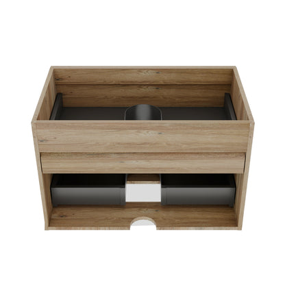 Oak Bathroom Vanity with Drawers - Wall Mounted Floating Design