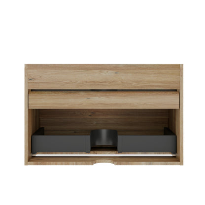 Oak Bathroom Vanity with Drawers - Wall Mounted Floating Design