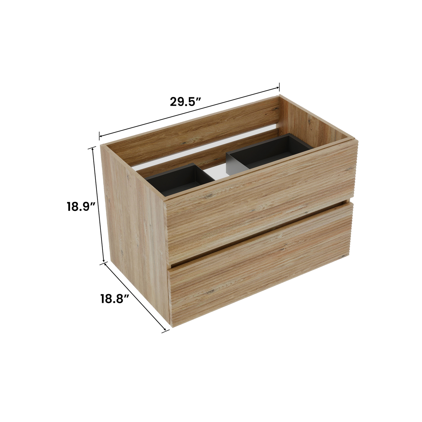 Oak Bathroom Vanity with Drawers - Wall Mounted Floating Design