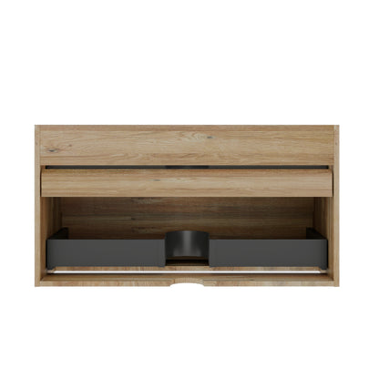 Oak Bathroom Vanity with Double Drawers - Wall Mounted Floating Design