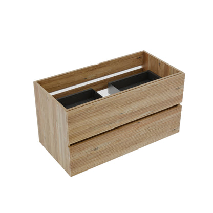 Oak Bathroom Vanity with Double Drawers - Wall Mounted Floating Design