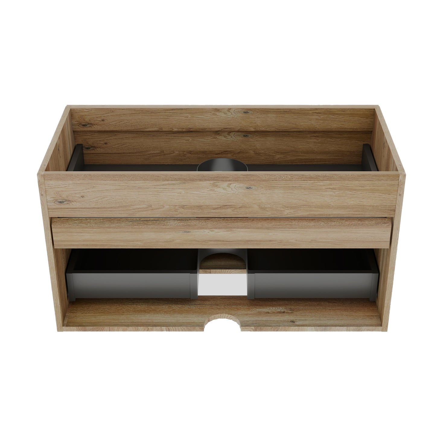 Oak Bathroom Vanity with Double Drawers - Wall Mounted Floating Design