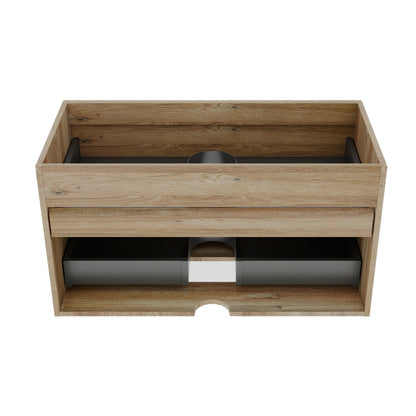 Oak Bathroom Vanity with Double Drawers - Wall Mounted Floating Design