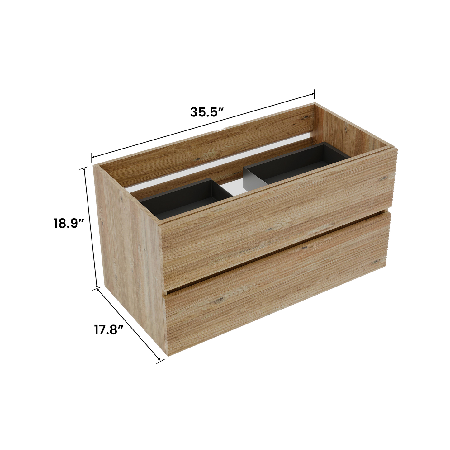 Oak Bathroom Vanity with Double Drawers - Wall Mounted Floating Design