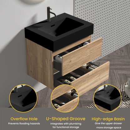 Oak Bathroom Vanity - Wall Mounted Storage