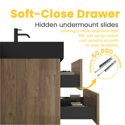 Oak Bathroom Vanity - Wall Mounted Storage