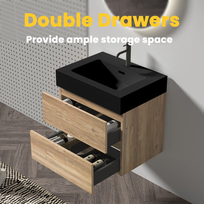 Oak Bathroom Vanity - Wall Mounted Storage