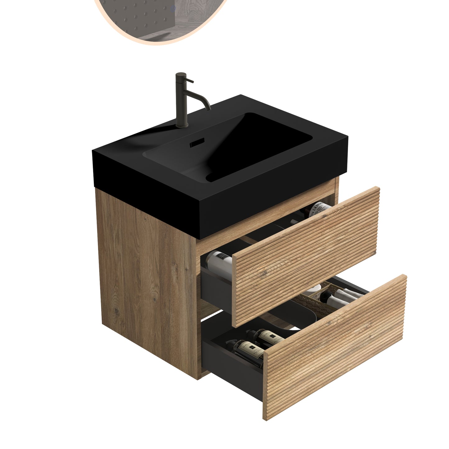 Oak Bathroom Vanity - Wall Mounted Storage