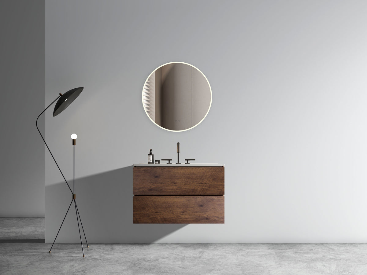 Walnut Bathroom Vanity - 30" Ceramic Sink Storage