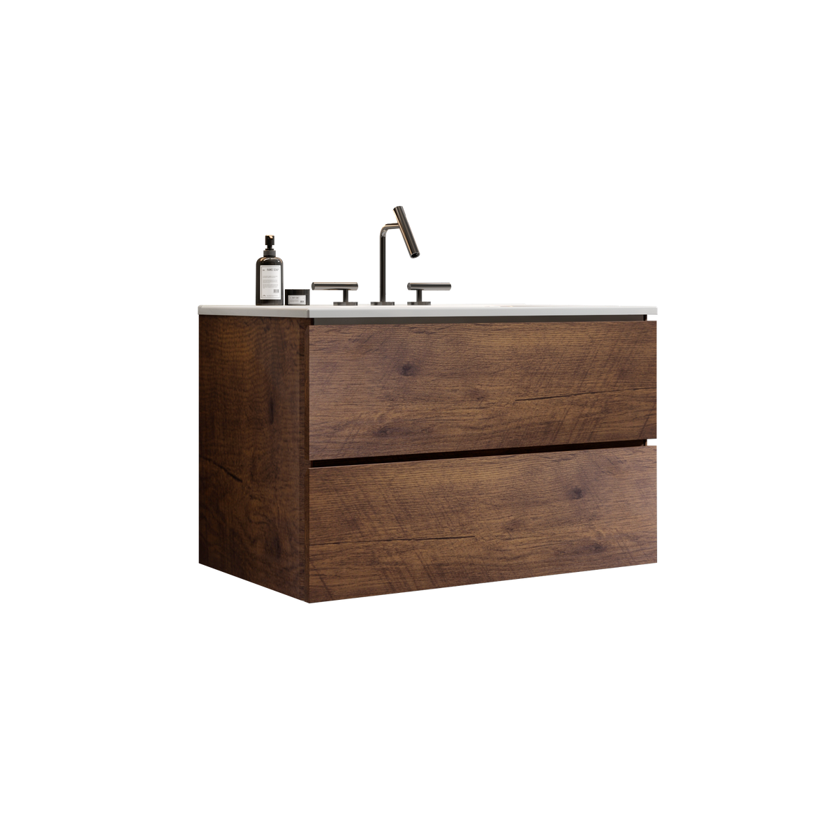Walnut Bathroom Vanity - 30" Ceramic Sink Storage