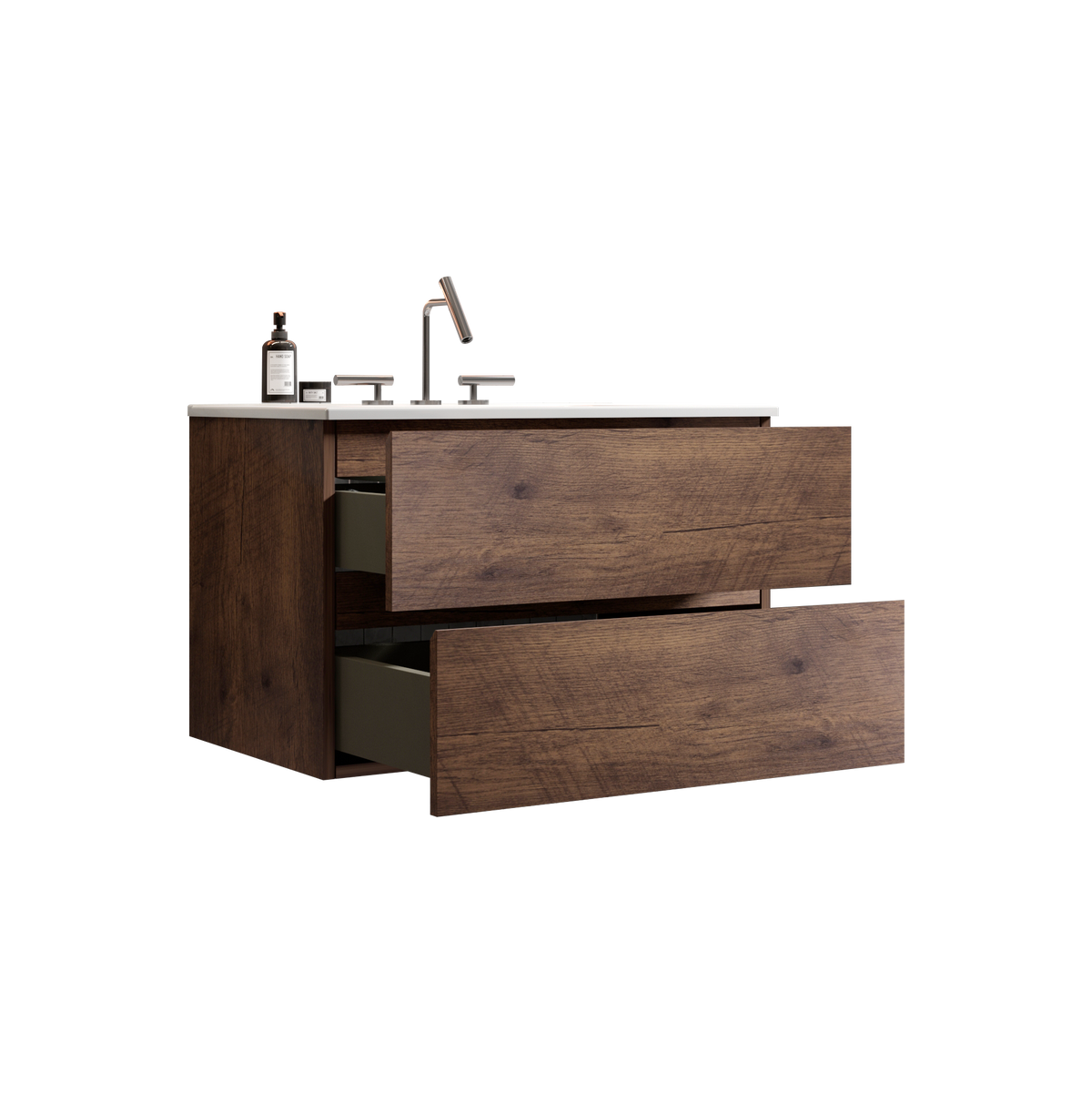 Walnut Bathroom Vanity - 30" Ceramic Sink Storage