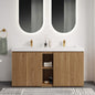 GALAN 60F" Knotty Oak Bathroom Vanity with Sink, Large Storage Freestanding Bathroom Vanity for Modern Bathroom, One-Piece White Quartz Double Sink Basin without Drain and Faucet, KD