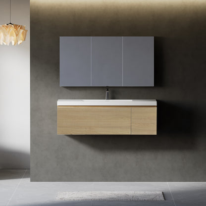 48'' Floating Bathroom Vanity with Sink Wall-Mounted Striped Bathroom Storage Cabinet with Soft-Close Drawer Glossy White Solid Surface Basin, Fully Assemble Natural Oak GF-24V16-48NOW-W1573P265201