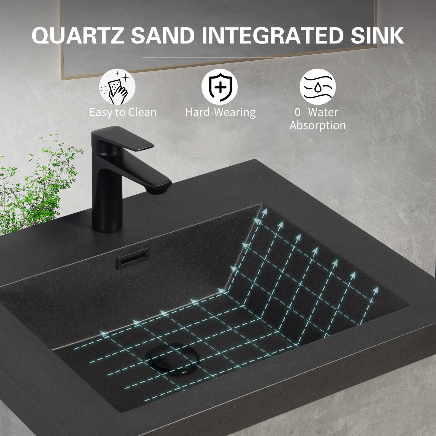 42" Floating Bathroom Vanity with Sink - Grey Plywood