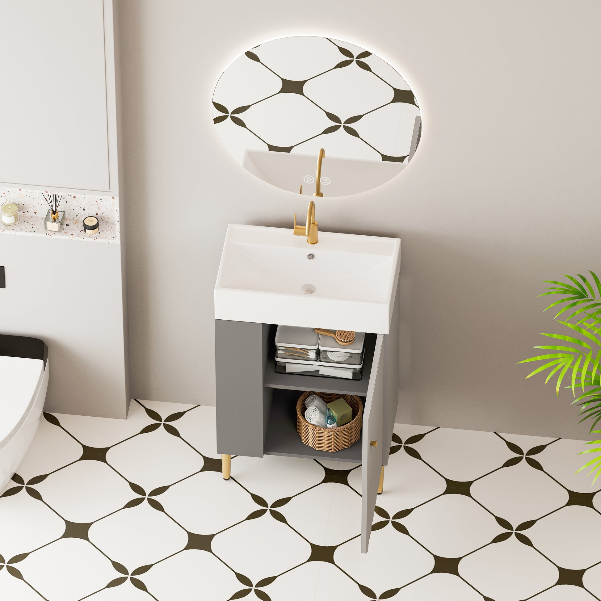 Grey Wood Bathroom Vanity with Sink for Modern Renovation
